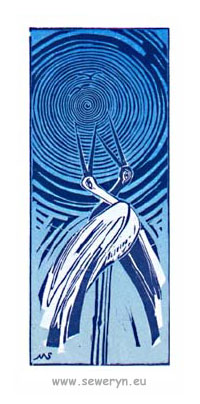 "Niebieskie Ptaki II", linoryt, 2001